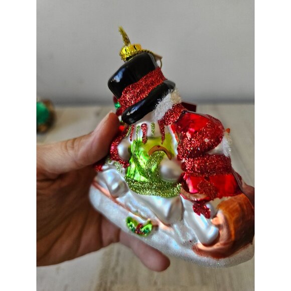 St Nicholas Glad tiding snowman sleds toboggan ornament glass Xmas tree - Picture 5 of 8